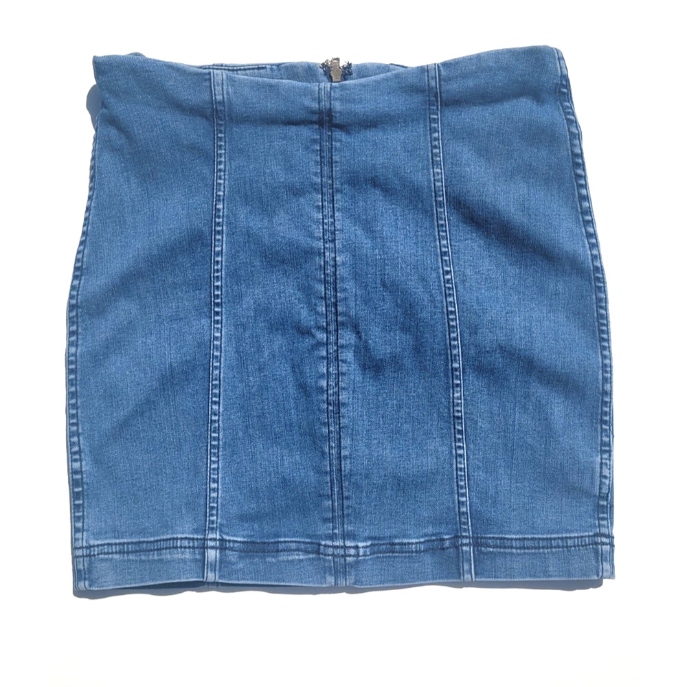 Free People Blue Jean Denim Mini Skirt Women’s Size 6 Straight Pencil Stretch